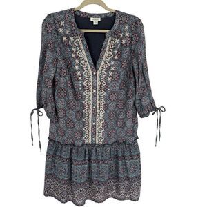 Sundance Zuri Discovery Dress Dropped Waist Teal With Floral‎ Print Small